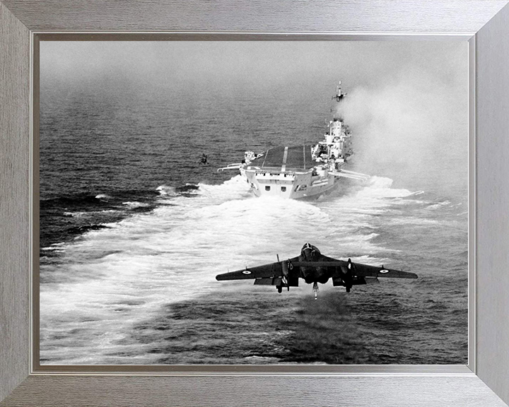 HMS Ark Royal (R09) Royal Navy Audacious Class Aircraft CarrierWith Sea Vixen Photo Print Wall Art Decor Posters, Prints, & Visual Artwork Hampshire Prints 10 x 8 Silver Frame No