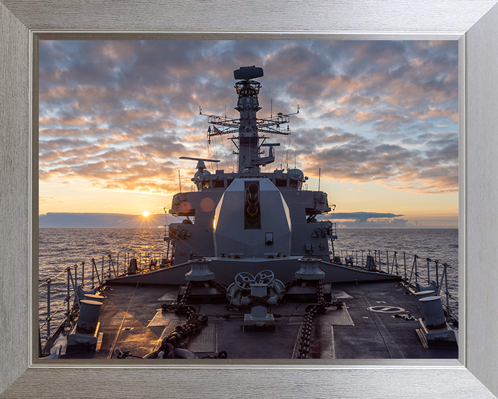 HMS Northumberland (F238) Photo Print - Forecastle at Sunset- Royal Navy Type 23 Frigate Hampshire Prints 10 x 8 Silver Frame No