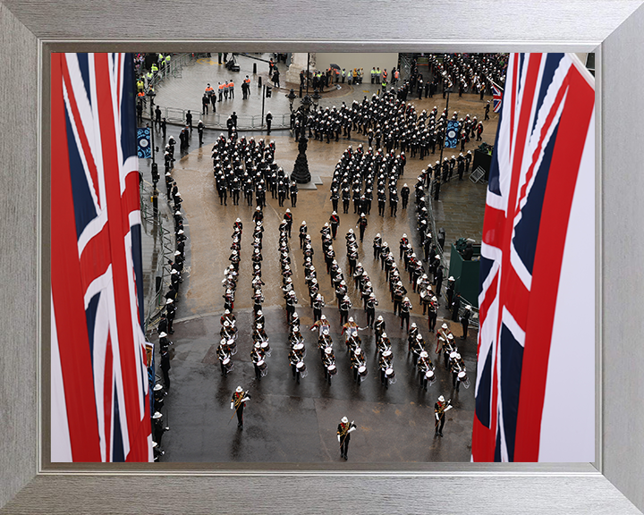 Royal Marines Band Marching At the Kings Coronation Photo Print Hampshire Prints 10 x 8 Silver Frame No