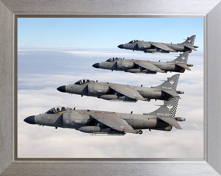 Four Harrier FA2 Jets Flying in Close Formation Photo Print - Royal Navy Aircraft Posters, Prints, & Visual Artwork Hampshire Prints 10 x 8 Silver Frame No