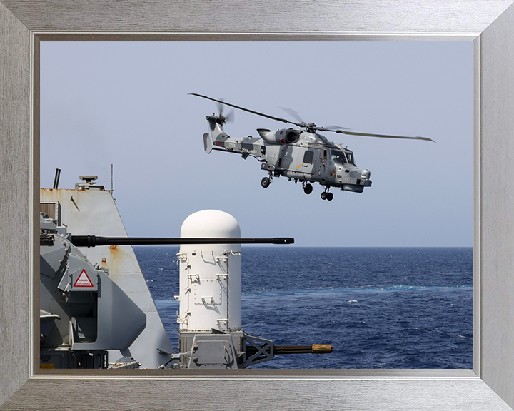 Wildcat Helicopter With Phalanx Weapon System Photo Print - Royal Navy Aircraft Hampshire Prints 10 x 8 Silver Frame No