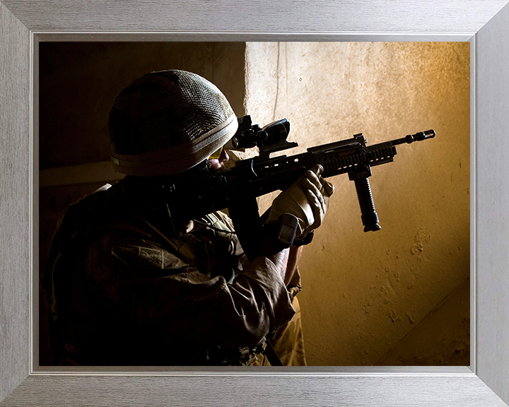 Royal Marine Commando with SA80 Photo Print - 42 Commando Hampshire Prints 10 x 8 Silver Frame No