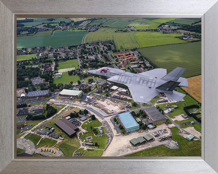 RAF F-35B flying over RAF Marham Photo Print - Royal Air Force Aircraft Hampshire Prints 10 x 8 Silver Frame No