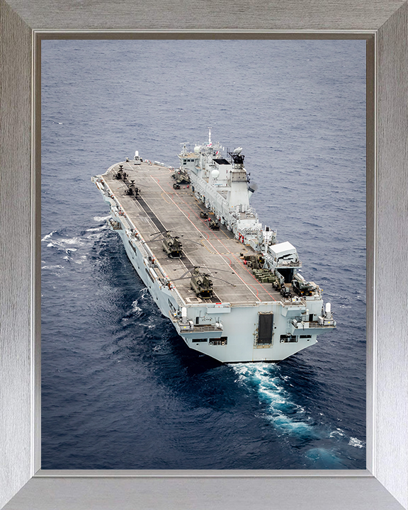 HMS Ocean (L12) Photo Print - Stern View 2016 - Royal Navy Landing Platform Helicopter Hampshire Prints 10 x 8 Silver Frame No