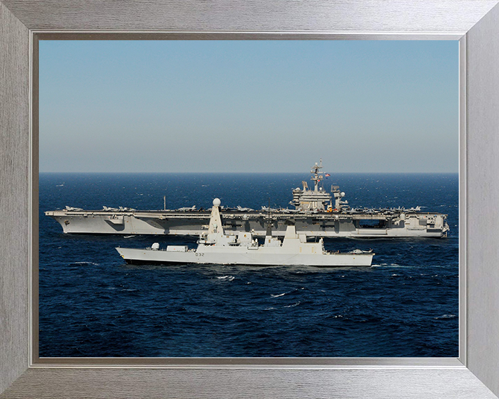 HMS Daring (D32) Royal Navy Type 45 Destroyer With USS Carl Vinson Photo Print Wall Art Decor Posters, Prints, & Visual Artwork Hampshire Prints 10 x 8 Silver Frame No