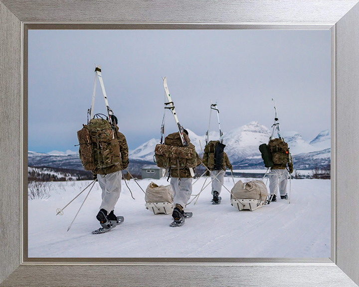 Royal Marines Commandos yomping in snow shoes Photo Print Hampshire Prints 10 x 8 Silver Frame No