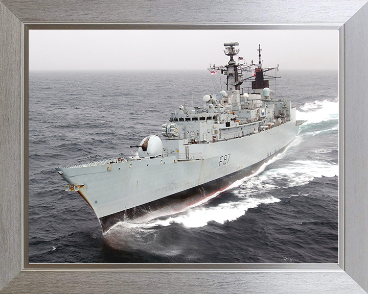 HMS Chatham (F87) Royal Navy Type 22 Frigate Underway Port Bow View Photo Print Wall Art Decor Posters, Prints, & Visual Artwork Hampshire Prints 10 x 8 Silver Frame No