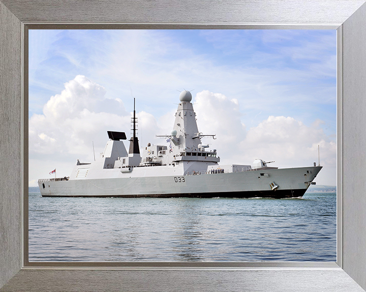 HMS Dauntless (D33) Royal Navy Type 45 Destroyer Low Starboard Side View Photo Print Wall Art Decor Posters, Prints, & Visual Artwork Hampshire Prints 10 x 8 Silver Frame No