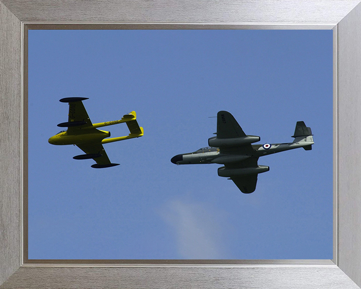RAF de Havilland DH112 Venom and Gloster Meteor Photo Print - Royal Air Force Aircraft Hampshire Prints 10 x 8 Silver Frame No