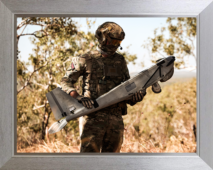 Royal Marines Commando with Puma Drone Photo Print - 42 Commando Hampshire Prints 10 x 8 Silver Frame No