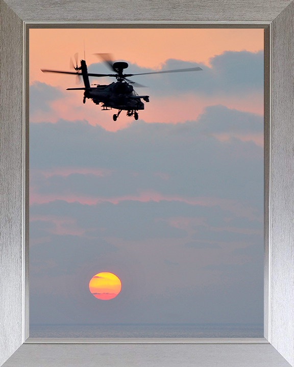 Army Apache Helicopter Silhouette Photo Print - British Army Hampshire Prints 10 x 8 Silver Frame No