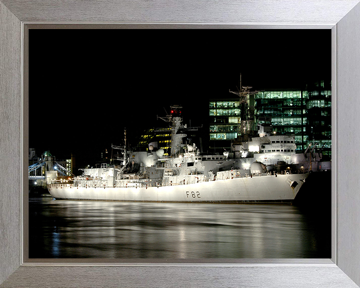 HMS Somerset (F82) Photo Print - Floodlit London 2006 - Royal Navy Type 23 Frigate Hampshire Prints 10 x 8 Silver Frame No