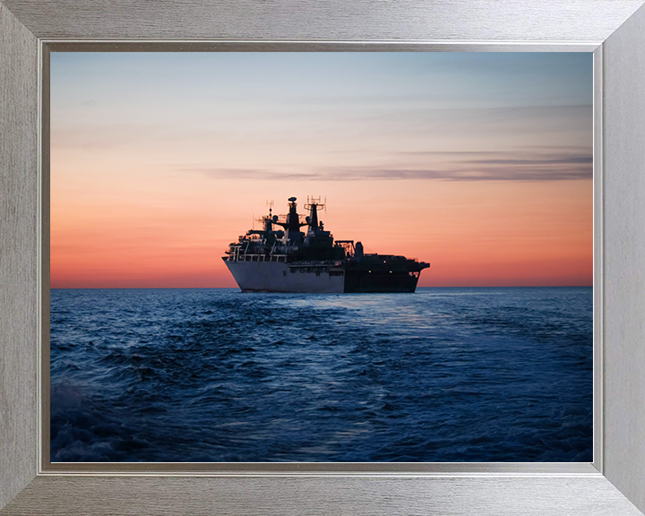 HMS Albion (L14) Royal Navy Albion Class Amphibious Ship Underway at Sunset Photo Print Wall Art Naval Decor Posters, Prints, & Visual Artwork Hampshire Prints 10 x 8 Silver Frame No