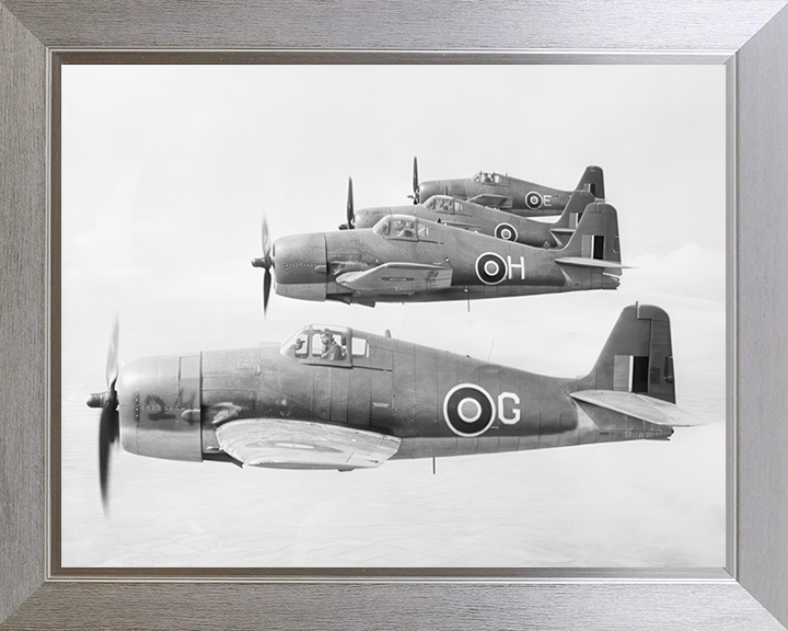 Four Grumman Hellcat F.I Fighters in Flight Photo Print - Royal Navy Aircraft Hampshire Prints 10 x 8 Silver Frame No