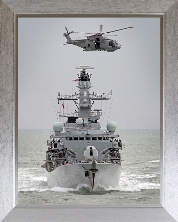 HMS Sutherland (F81) Photo Print - With Merlin - Royal Navy Type 23 Frigate Hampshire Prints 10 x 8 Silver Frame No