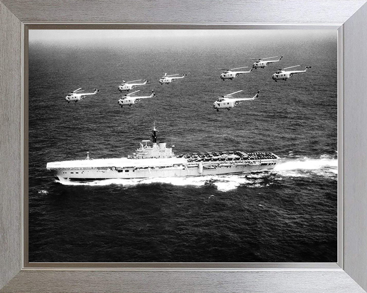 HMS Bulwark (R08) Royal Navy Centaur Class Fleet Carrier With Helicopters Photo Print Wall Art Decor Posters, Prints, & Visual Artwork Hampshire Prints 10 x 8 Silver Frame No
