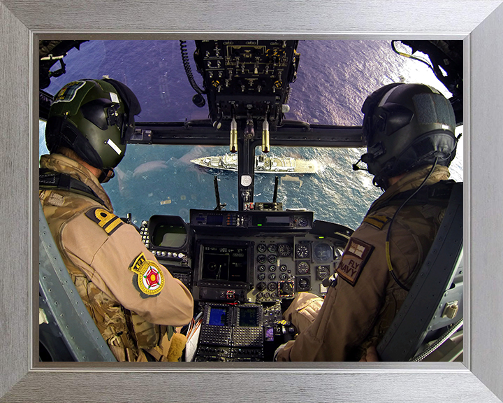 Pilots in the Cockpit of a Lynx Helicopter Photo Print - Royal Navy Aircraft Hampshire Prints 10 x 8 Silver Frame No
