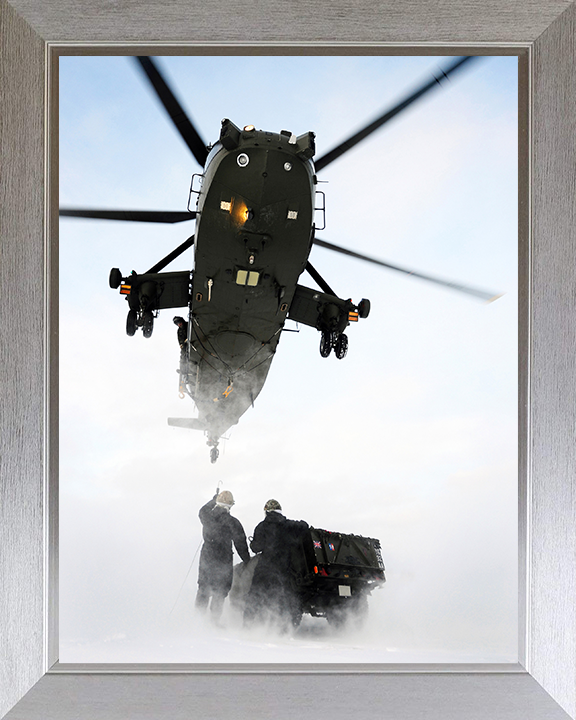 Sea King Mk4 Helicopter load lifting 2012 Photo Print - Royal Navy Aircraft Posters, Prints, & Visual Artwork Hampshire Prints 10 x 8 Silver Frame No