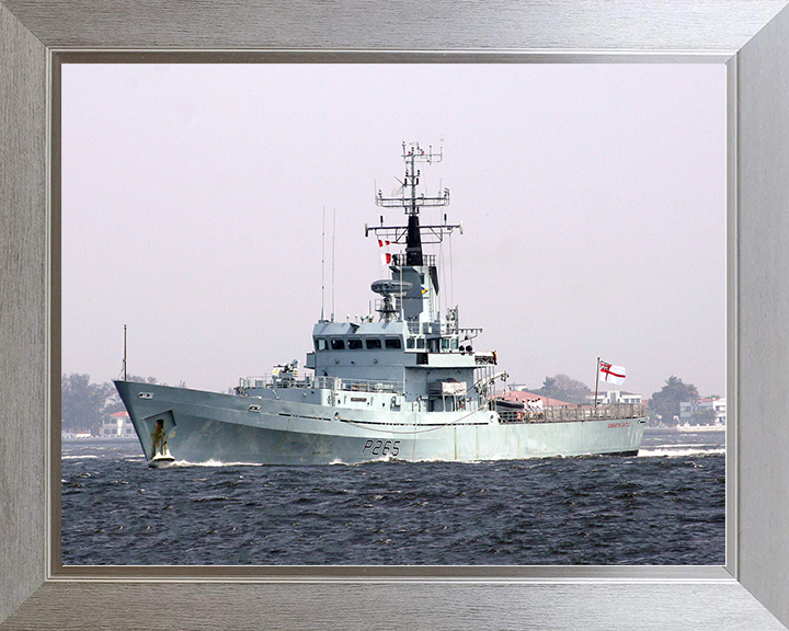 HMS Dumbarton Castle (P265) Royal Navy Castle Class Patrol Vessel Port Side Photo Print Wall Art Decor Posters, Prints, & Visual Artwork Hampshire Prints 10 x 8 Silver Frame No