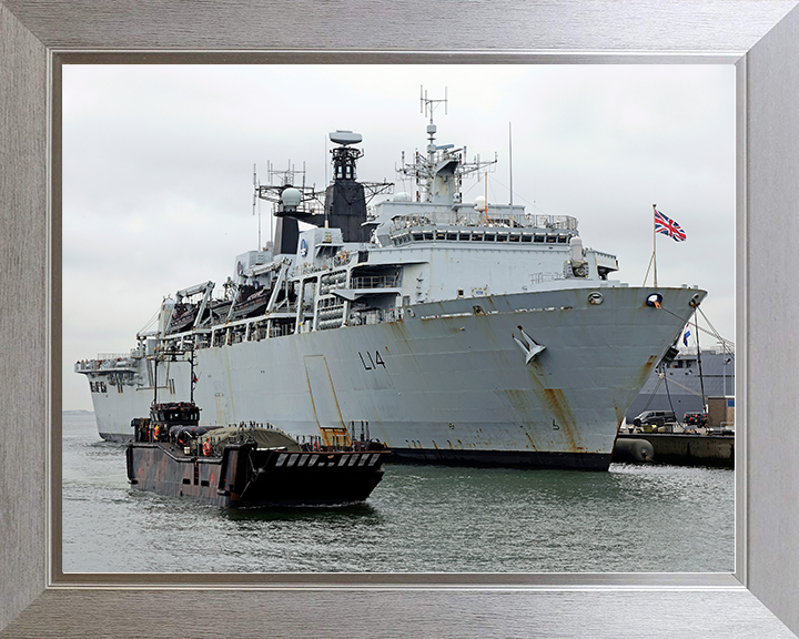 HMS Albion (L14) Royal Navy Albion Class Amphibious Ship With Landing Craft Photo Print Wall Art Naval Decor Posters, Prints, & Visual Artwork Hampshire Prints 10 x 8 Silver Frame No