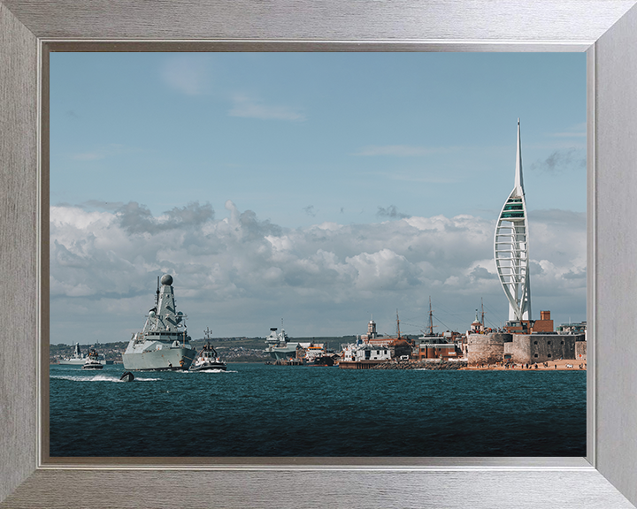 HMS Dauntless (D33) Photo Print - Leaving Portsmouth 2025 - Royal Navy Type 45 Destroyer Hampshire Prints 10 x 8 Silver Frame No