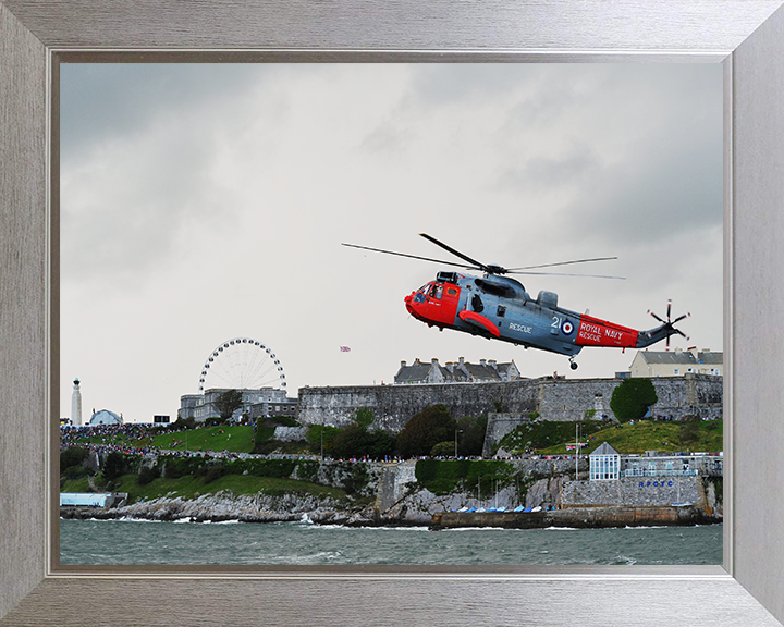 Sea King (SAR) Helicopter Over Plymouth Sound 2012 Photo Print - Royal Navy Aircraft Posters, Prints, & Visual Artwork Hampshire Prints 10 x 8 Silver Frame No