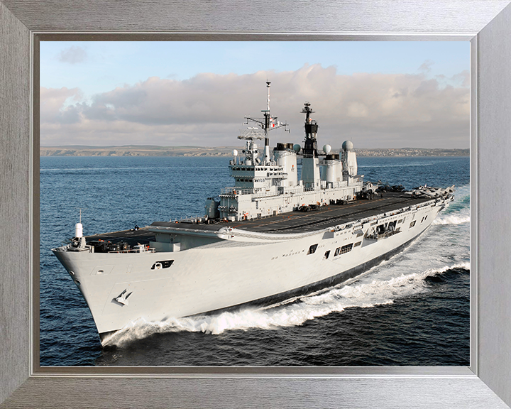 HMS Ark Royal (R07) Royal Navy Invincible Class Aircraft Carrier Underway Port Bow View Photo Print Wall Art Decor Posters, Prints, & Visual Artwork Hampshire Prints 10 x 8 Silver Frame No