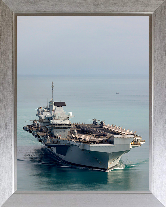 HMS Prince of Wales (R09) Photo Print - Arriving in Darwin 2025 - Royal Navy Queen Elizabeth Class Aircraft Carrier Hampshire Prints 10 x 8 Silver Frame No