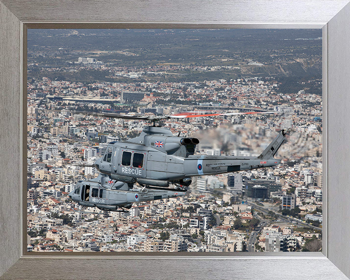RAF Griffin HA2 Helicopters in flight Photo Print - Royal Air Force Aircraft Hampshire Prints 10 x 8 Silver Frame No
