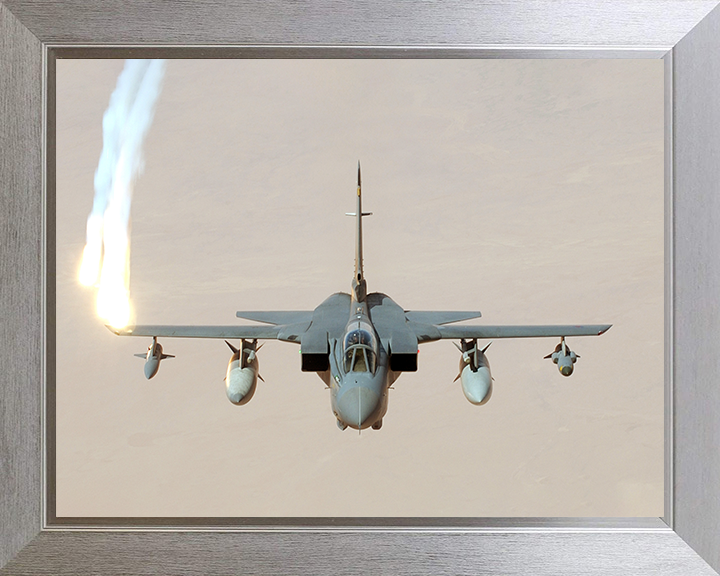 RAF Tornado GR4 firing chaff Photo Print - Royal Air Force Aircraft Hampshire Prints 10 x 8 Silver Frame No