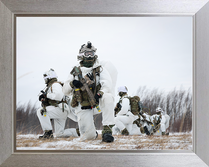 Royal Marines kneel During Cold Weather exercise Photo Print 40 Commando Marines Wall Art Military Decor Posters, Prints, & Visual Artwork Hampshire Prints 10 x 8 Silver Frame No