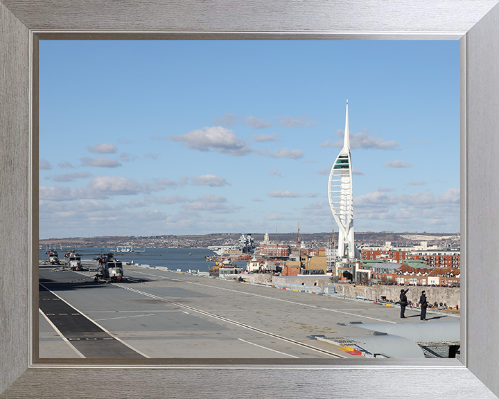 HMS Prince of Wales (R09) Photo Print - Spinnaker Tower - Royal Navy Queen Elizabeth Class Aircraft Carrier Hampshire Prints 10 x 8 Silver Frame No