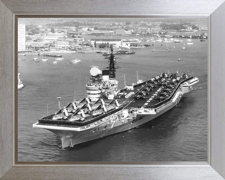 HMS Victorious (R38) Photo Print - leaving Portsmouth - Royal Navy Illustrious Class Aircraft Carrier Hampshire Prints 10 x 8 Silver Frame No