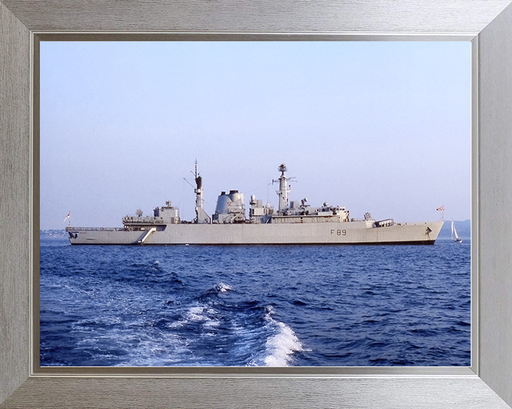 HMS Battleaxe (F89) Royal Navy Type 22 Frigate At Anchor Photo Print Wall Art Decor Posters, Prints, & Visual Artwork Hampshire Prints 10 x 8 Silver Frame No