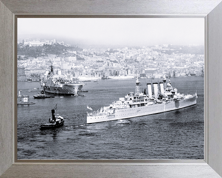 HMS Cumberland (57) Royal Navy County Class Cruiser Warship Naples 1955 Photo Print Wall Art Decor Posters, Prints, & Visual Artwork Hampshire Prints 10 x 8 Silver Frame No