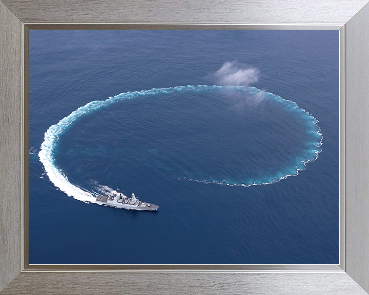 HMS Daring (D32) Royal Navy Type 45 Destroyer Circle Wake Photo Print Wall Art Decor Posters, Prints, & Visual Artwork Hampshire Prints 10 x 8 Silver Frame No