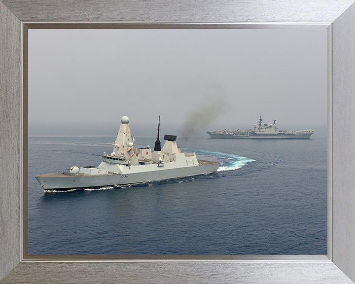 HMS Defender (D36) Photo Print - With INS VIRAAT - Royal Navy Type 45 Destroyer Posters, Prints, & Visual Artwork Hampshire Prints 10 x 8 Silver Frame No