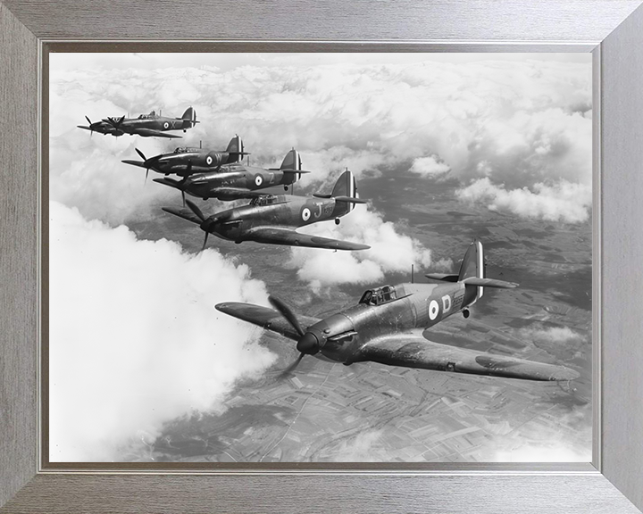 RAF Hurricane Mark Is in Formation Photo Print - Royal Air Force Aircraft Hampshire Prints 10 x 8 Silver Frame No