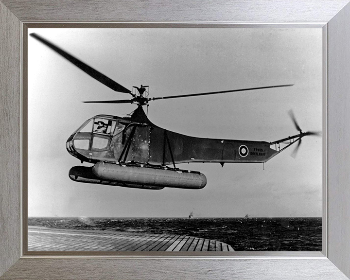 A Sikorsky R-4 Helicopter Landing on MV Daghestan Photo Print - Royal Navy Aircraft Hampshire Prints 10 x 8 Silver Frame No