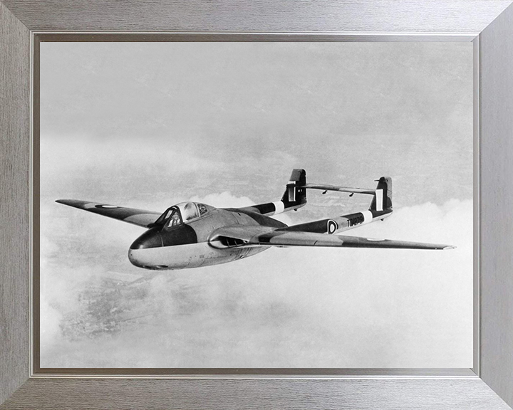 RAF de Havilland Vampire in flight Photo Print - Royal Air Force Aircraft Hampshire Prints 10 x 8 Silver Frame No