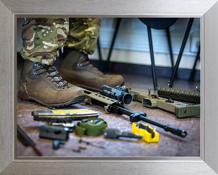 British Army Soldier Stripping am SA80-A3 Rifle Photo Print Wall Art Military Decor Poster Posters, Prints, & Visual Artwork Hampshire Prints 10 x 8 Silver Frame No