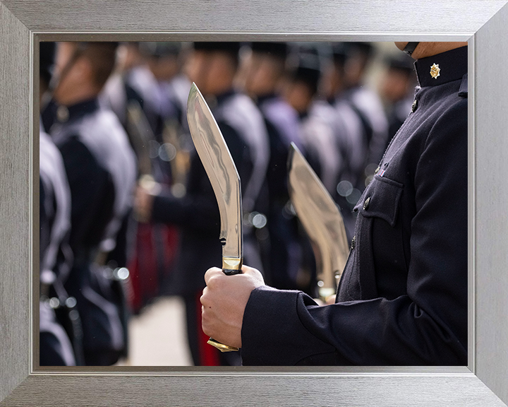 Royal Gurkha Rifleman with Kukri on Parade Photo Print - British Army Hampshire Prints 10 x 8 Silver Frame No