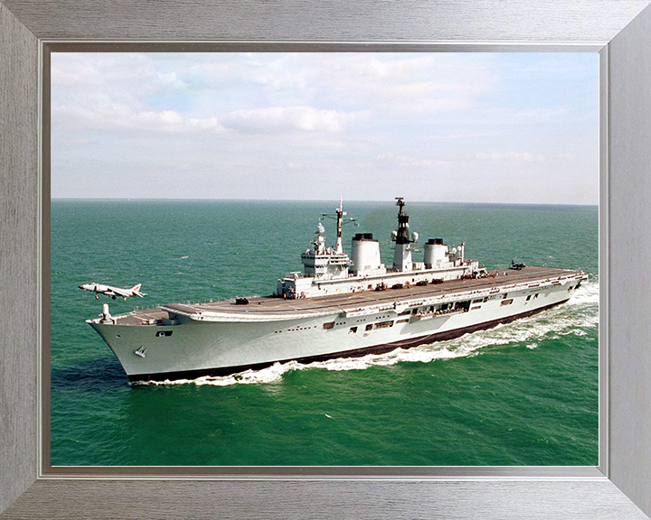 HMS Ark Royal (R07) Royal Navy Invincible Class Aircraft Carrier Harrier Takeoff Photo Print Wall Art Decor Posters, Prints, & Visual Artwork Hampshire Prints 10 x 8 Silver Frame No