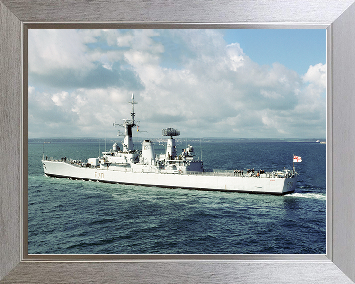 HMS Apollo (F70) Royal Navy Leander Class Frigate Leaving Port Photo Print Wall Art Decor Posters, Prints, & Visual Artwork Hampshire Prints 10 x 8 Silver Frame No