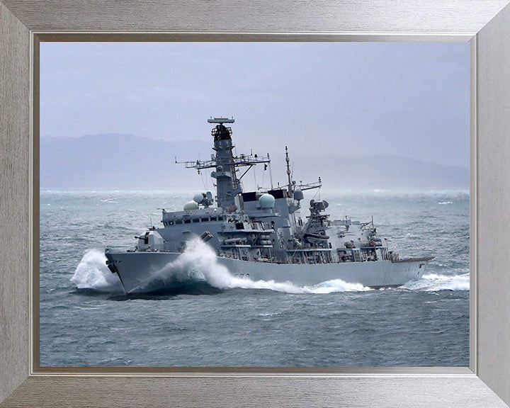 HMS Portland (F79) Photo Print - Breaking Waves - Royal Navy Type 23 Frigate Hampshire Prints 10 x 8 Silver Frame No