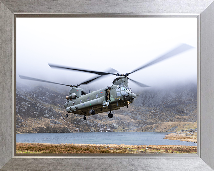 RAF Chinook Helicopter Over Snowdonia Wales Photo Print - Royal Air Force Aircraft Hampshire Prints 10 x 8 Silver Frame No
