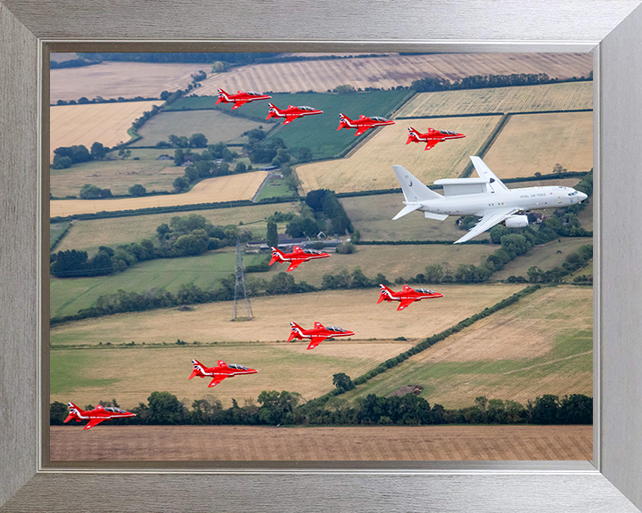 RAF E-7 Wedgetail AEW Mk1 and Red Arrows Photo Print - Royal Air Force Aircraft Hampshire Prints 10 x 8 Silver Frame No