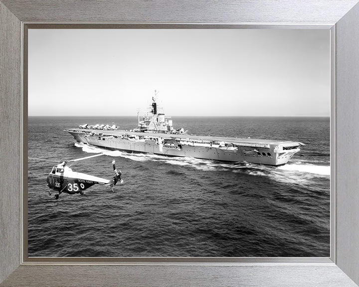 HMS Centaur (R06) Royal Navy Centaur Class Carrier With Helicopter Photo Print Wall Art Decor Posters, Prints, & Visual Artwork Hampshire Prints 10 x 8 Silver Frame No