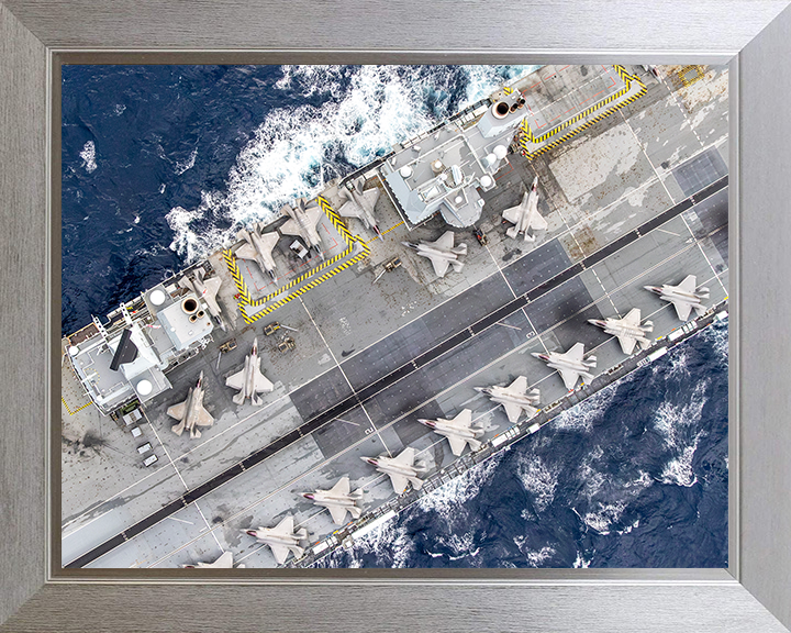 HMS Prince of Wales (R09) - Flight deck 2025 - Royal Navy Queen Elizabeth Class Aircraft Carrier Photo Print Wall Art Naval Decor UK Posters, Prints, & Visual Artwork Hampshire Prints 10 x 8 Silver Frame No