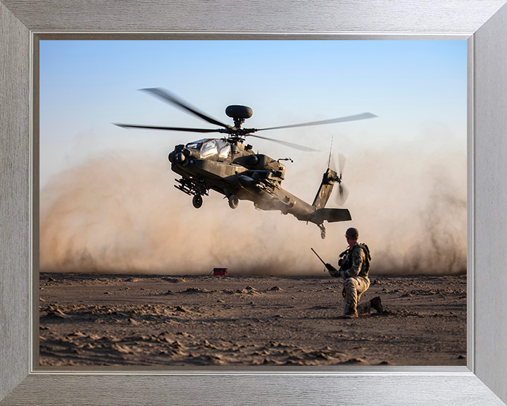 Army Apache Echo Helicopter and JTAC Photo Print - British Army Hampshire Prints 10 x 8 Silver Frame No